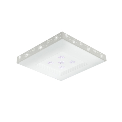 Square Metallic Flushmount Contemporary LED White Flush Mount Ceiling Light in White/Warm/3 Color Light with Flower Pattern