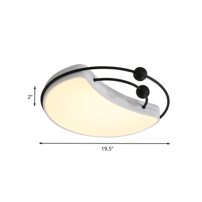 White and Black Moon Flush Light Fixture Modernism LED Metal Ceiling Flush with Recessed Diffuser in White/Warm Light