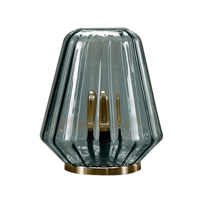 1-Bulb Living Room Night Light Modern Brass Table Lamp with Jar Clear Prismatic Glass Shade