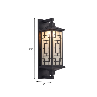 1 Light Cuboid Wall Mount Lighting Lodges Black Opal Glass Wall Sconce with Curved/Rectangle Pattern