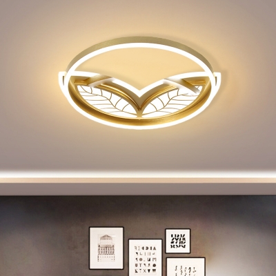 Acrylic Ring Ceiling Mounted Light Modernist Gold LED Flushmount Lighting with Leaf Design for Bedroom in Warm/White Light, 16