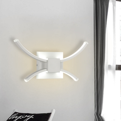 Bedroom LED Wall Lamp Contemporary White Wall Sconce with 2 Arcs Acrylic Shade in Warm/White Light