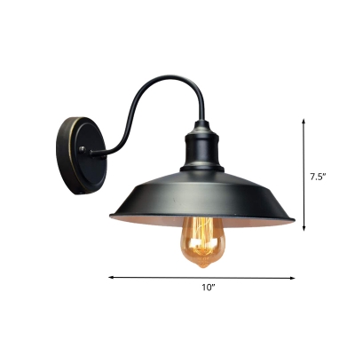 Black Finish Barn Sconce Lamp Vintage Iron 1-Bulb Corridor Plug-In Wall Light Fixture
