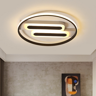 Black Ring Flushmount Modern LED Acrylic Ceiling Flush Mount with Double Linear Canopy in White/Warm Light, 16