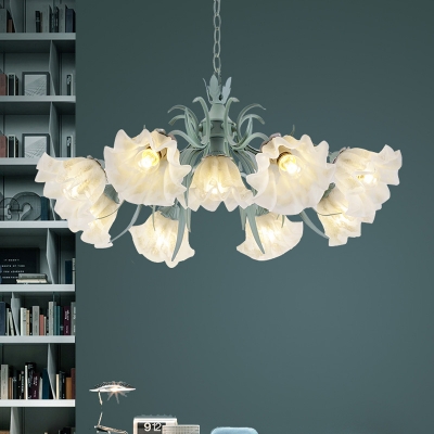 Blue 3/6/9 Bulbs Chandelier Lamp Romantic Pastoral Frosted White Glass Scalloped Suspension Light for Living Room