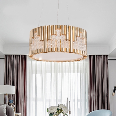 Drum Chandelier Simplicity Metal 3 Heads Living Room Pendant Lamp in Gold with Clear Crystal Accent