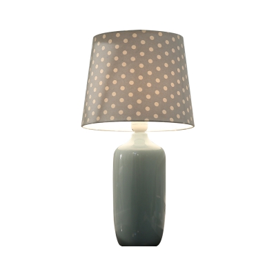 Fabric Tapered Desk Light Minimalist 1 Head Blue/Pink/Green Ceramic Designed Night Table Lamp with Dot Design
