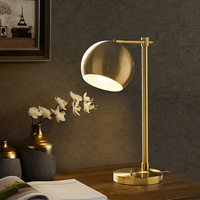 Globe Metal Table Lighting Vintage Study Room LED Nightstand Lamp in Gold with Plug In Cord