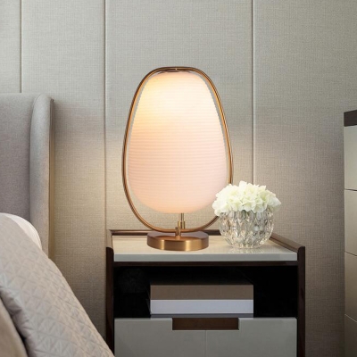 Lantern Opal Glass Table Lighting Modernism 1-Head Brass Night Light for Living Room with Metal Frame