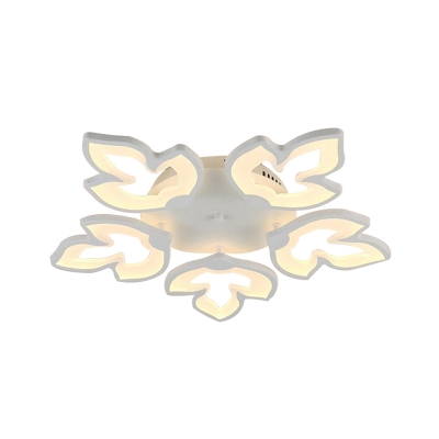 Maple Leaves Semi Flush Light Fixture Modernist Acrylic LED White Flush Mount Ceiling Lamp in White/Warm Light