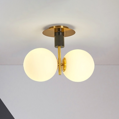 Milk Glass Global Ceiling Mounted Light Modernist 1/2 Bulbs Gold Flush Mount Lamp for Corridor