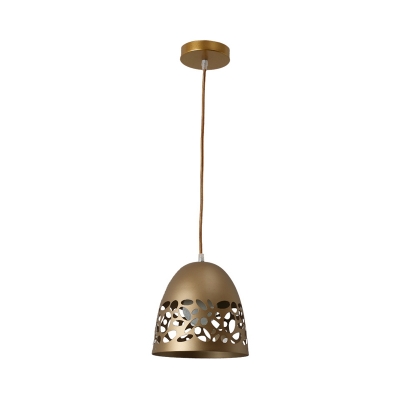 Modern Dome Metal Pendant Lighting 1 Bulb Pendulum Light in Gold with Laser-Cut Design