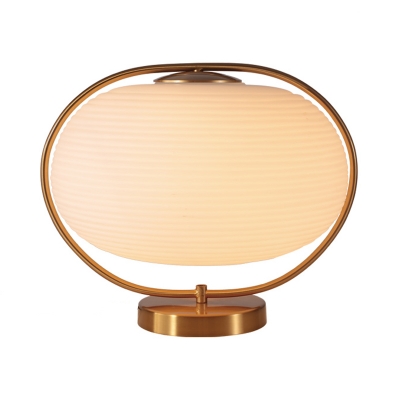 Modern Lantern Opal Glass Table Lamp 1-Light Night Lighting in Brass with Plug In Cord for Bedroom