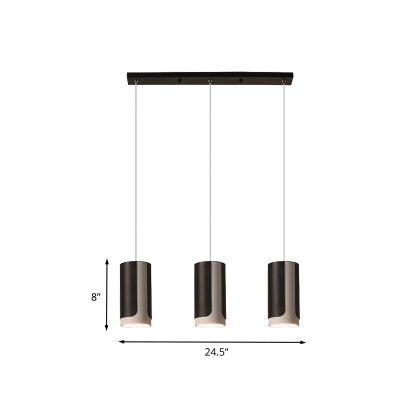 Modernist 3-Head Multi Light Pendant Black Cylinder Suspension Ceiling Lamp with Metal Shade
