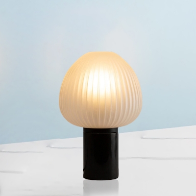 Nordic 1 Bulb Night Table Light Black Onion Nightstand Lamp with White Ribbed Glass Shade