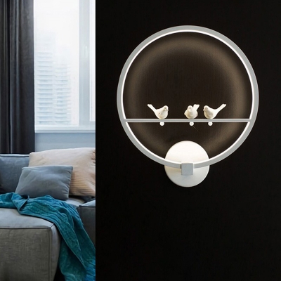Ring Wall Lighting Modern Acrylic LED White Wall Mount Sconce with Birds Deco for Bedroom