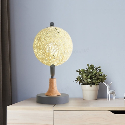 Spherical Rattan Desk Lighting Asian 1 Bulb Grey/White/Green Finish Night Table Light for Bedroom