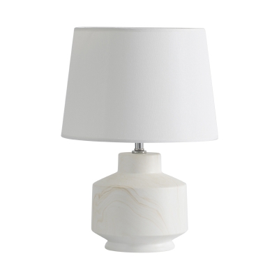 White Tapered Night Table Lamps Simplistic 1-Bulb Ceramic Desk Light with Fabric Shade