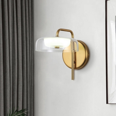 1 Bulb Bedroom Sconce Light Minimal Gold Wall Lighting with Rectangle Clear Glass Shade