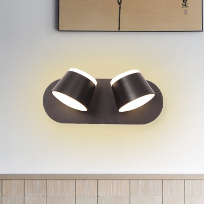 2 Lights Bedside Wall Light Sconce Modern Black LED Adjustable Wall Lamp with Drum Metal Shade