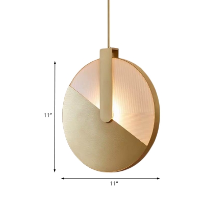 Aluminum Round Panel Suspension Light Post Modern LED Hanging Pendant Lamp in Brass with Rotatable Design, White/Warm Light
