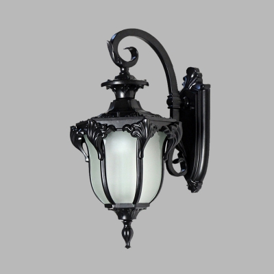 Black/Brass 1-Bulb Wall Light Fixture Farmhouse Opal Glass Acorn Shape Wall Lamp Sconce with Swirl Arm