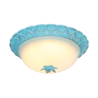 Blue Dome Flushmount Lighting Korean Garden Milk Glass LED Bedroom Flush Mount Ceiling Light, 16