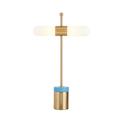 Capsule Night Table Light Luxury Frosted Glass 1 Light Gold Nightstand Lamp with Cylinder Metal Base