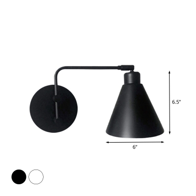 Conical Bedside Wall Light Sconce Vintage Iron 1-Light White/Black Finish Rotatable Wall Mount Lamp