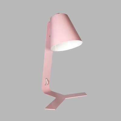 Conical Task Lighting Modern Style Metal 1-Head Pink Finish Study Lamp with Plug In Cord
