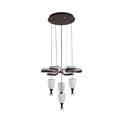 Contemporary 4-Cup and Twist Hanging Light Acrylic Living Room LED Cluster Pendant Lamp in Coffee