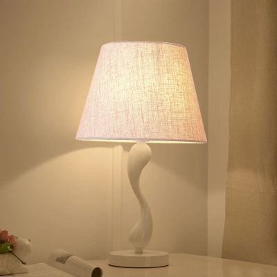 Fabric Drum Nightstand Light Simplicity 1 Light Flaxen Table Lighting with Ceramic Base for Bedroom