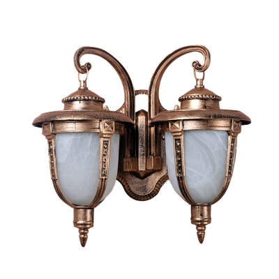 Farmhouse Urn Wall Light Fixture 2 Lights Opal Cracked Glass Wall Sconce in Rust