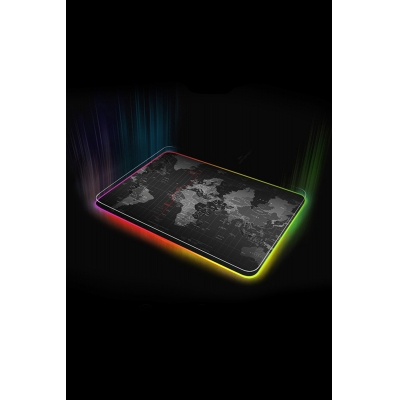 Map Pattern LED Colorful Light Mouse Pad Anti Slip Wrist Guard Memory RGB Table Pad 400x900 mm, Black
