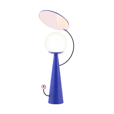 Metal Conical Table Light Minimalist 1 Head Blue Night Lamp with Globe White Glass Shade