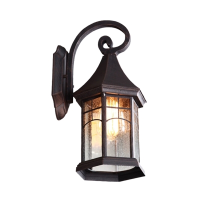 Pavilion Seeded Glass Wall Light Sconce Farmhouse 1 Head Outdoor Wall Mount Fixture in Black/Bronze