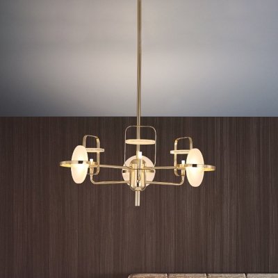 Rectangle Frame Hanging Light Modernist Iron 6 Heads Bedroom LED Ceiling Chandelier in Gold with Acrylic Panel Shade
