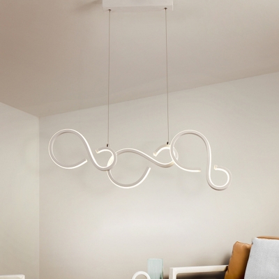 S-Shape LED Hanging Pendant Minimalist Acrylic 2 Heads White Suspended Lighting Fixture for Dining Room, 31.5