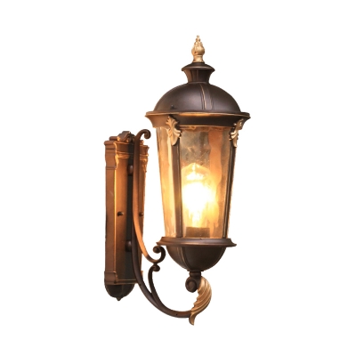 Water Glass Tower Shape Wall Lamp Farmhouse 1 Light Outdoor Wall Mount Sconce in Dark Coffee