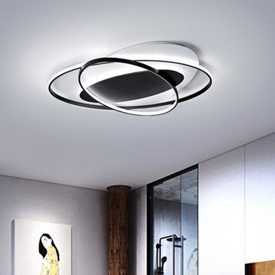 White and Black Oval Flush Mount Simple LED Acrylic Close to Ceiling Light in Warm/White Light for Bedroom