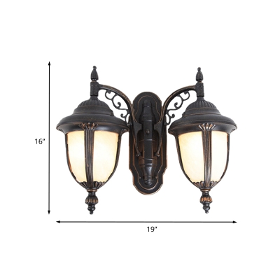 White Glass Black Sconce Lighting Acorn Shape 2 Bulbs Country Wall Mounted Lamp for Outdoor