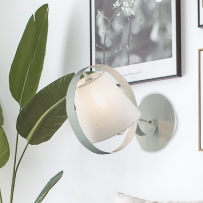 White Halo Ring Wall Sconce Lighting Modern 1 Light Iron Wall Mount with Barrel Fabric Shade