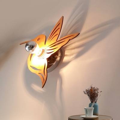Wood Bird Shaped Wall Light Sconce Contemporary 1 Head Beige Finish Wall Lamp with Bare Bulb