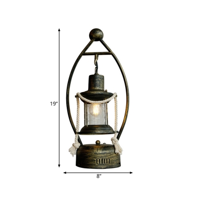 1 Head Kerosene Table Light Warehouse Style Brass Finish Clear Glass Desk Lamp with Oval Metal Frame