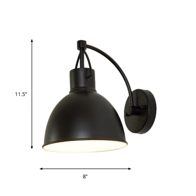 1 Head Sconce Lighting Industrial Outdoor Wall Lamp Fixture with Dome Iron Shade in Black