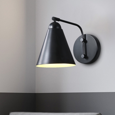 1-Head Wall Light Sconce Vintage Bedside Wall Lamp Fixture with Cone Metal Shade in Black/Grey