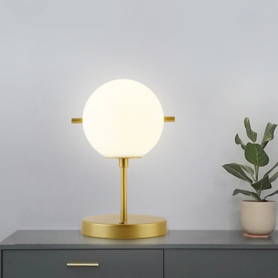 1 Light Bedside Table Light Postmodern Gold Finish Night Lamp with Ball Cream Glass Shade