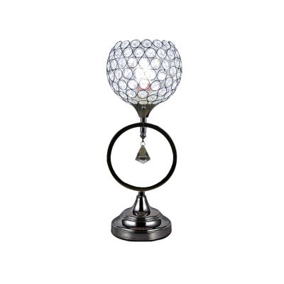 1-Light Night Table Light Modernism Bedroom Night Lamp with Globe Cut Crystal Shade in Silver