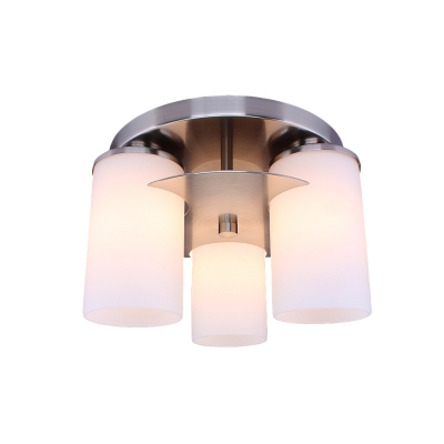 3-Light Living Room Ceiling Lamp Minimalist Chrome Flush Mount with Cylindrical Opal Matte Glass Shade