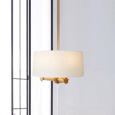 3 Lights Drum Pendant Chandelier Rural White/Light-Wood/Dark-Wood Fabric Suspended Lighting Fixture for Parlor